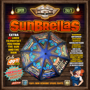 FORD FALCON ALL PRAISE THE FORD UV LINED UMBRELLA